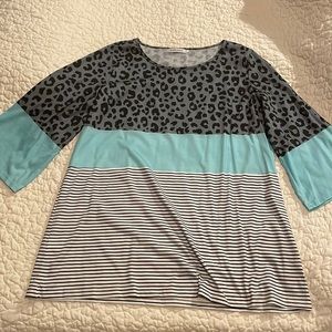 Miss look teal/ leopard/ striped shirt